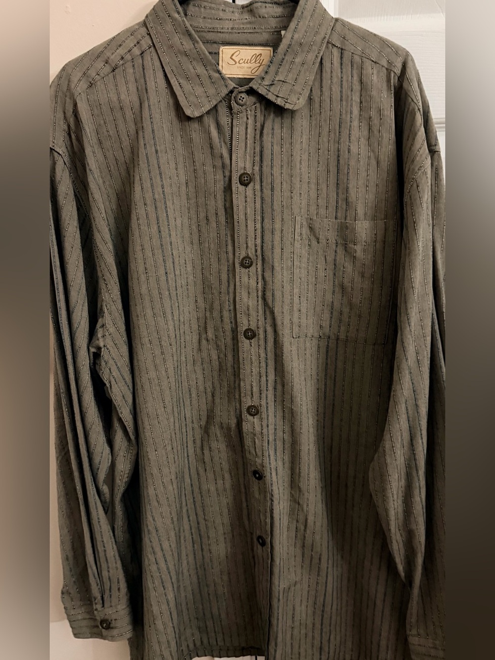 Scully Olive Green w/ Dark Stripes 100% Cotton Men’s XL Long Sleeve Button Up